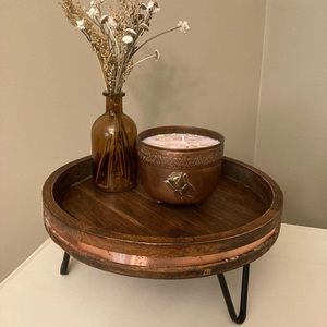 NWT Beautiful Elevated Wood Tray with Brass & Metal Accents